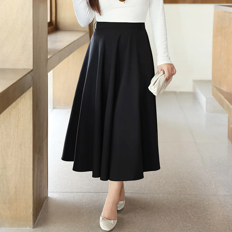 Long A-line Ball Gown Umbrella Skirt Women XXL Autumn 2024 Good Quality Elegant French Commuter Black Skirt