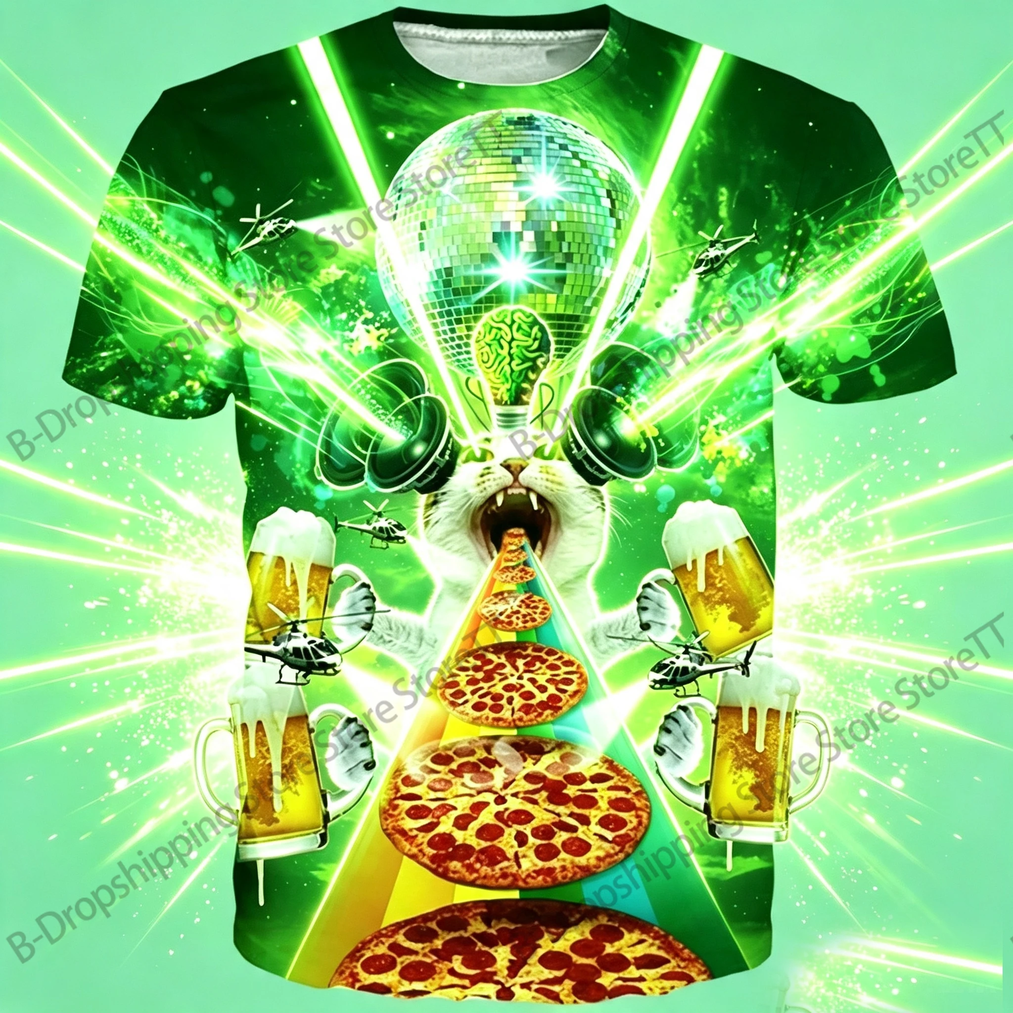 Lighting Cat 3D Print T-shirt Men Women Fashion Short Sleeve Tops Tees Cartoon Rock Cat Shirt Mens Clothing High Quality Apparel