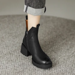 2024 New Winter Women Shoes Platform Boots Fashion Women Boots Round Toe Chunky Heel Boots Women Solid Women Shoes Leather Shoes