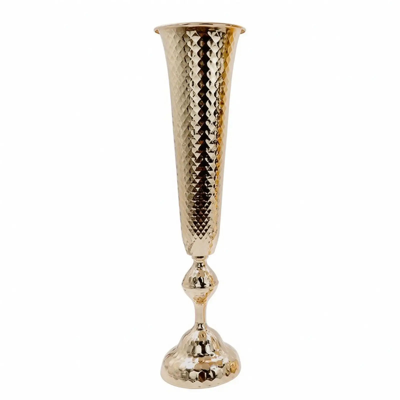 Tall Gold Iron Floor Vase for Living Room Decor Metal Flower Vase with Flared Rim Diamond Texture and Stable