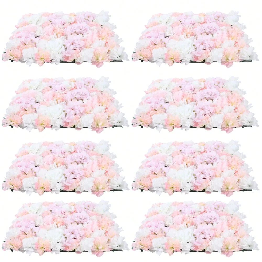 

8pcs Artificial Flower Wall Panel Silk Rose Wall Mat Wedding Party Venue Background Decor 40x60cm