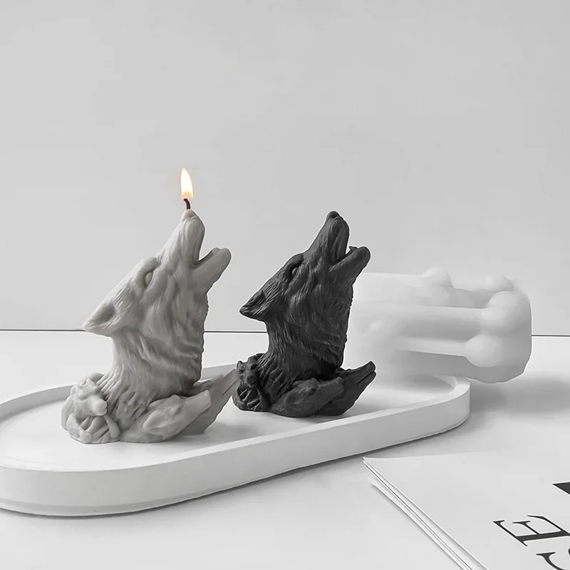 Molde de vela de silicona con cabeza de Lobo, moldes de adorno de resina de yeso y aromaterapia, Animal 3D DIY, regalos de manualidades de decoración del hogar