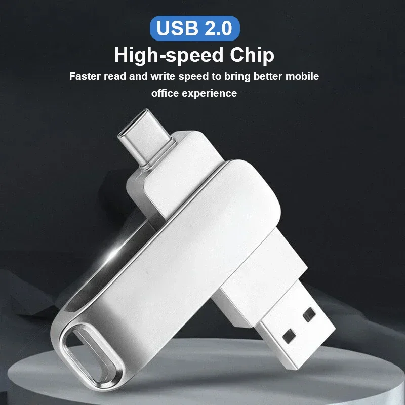 

Type-C USB 2.0 High speed flash drive 64GB 2 IN 1 360° Rotate Freely Pen Drive 128GB/32GB/16GB Multi-format Compatible U Disk