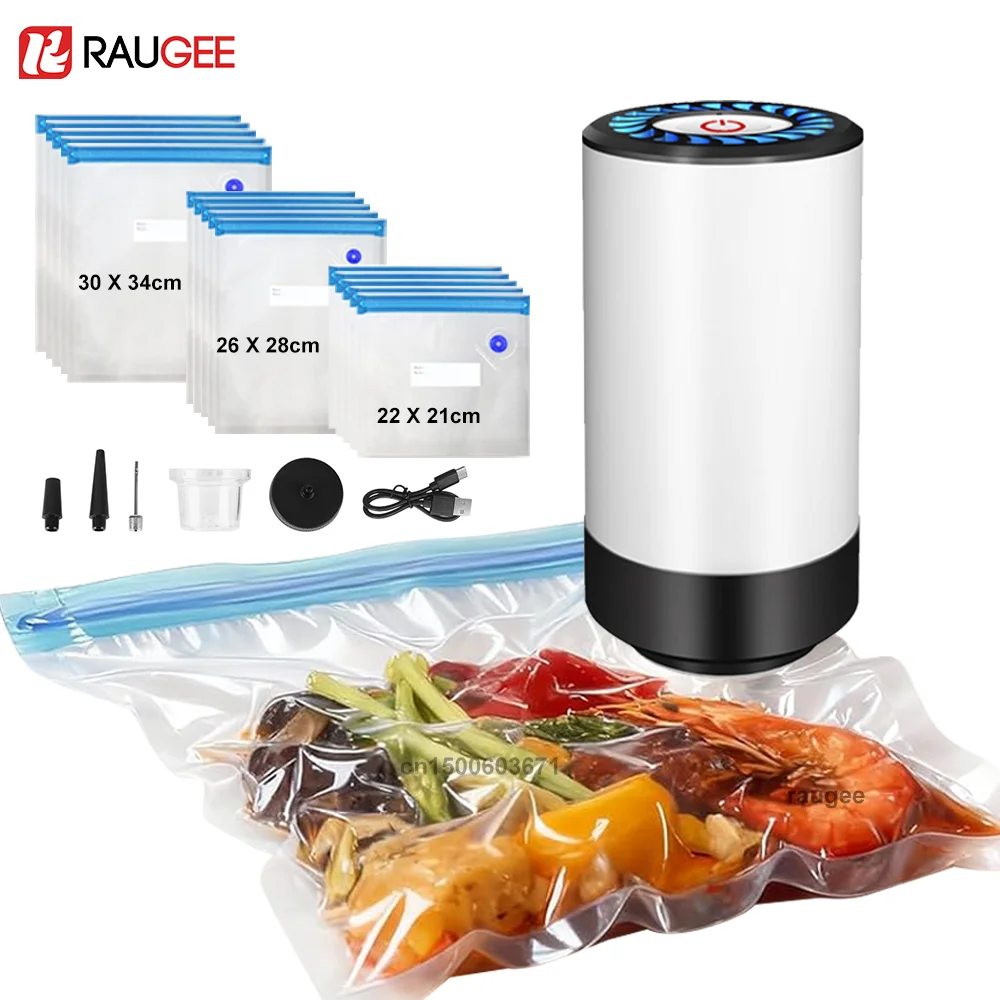Vacuum Sealer Pump Rechargeable Automatic Sealing Machine Electric Air Pump with Reusable Vacuum Sealer Bags Food Packaging Bag