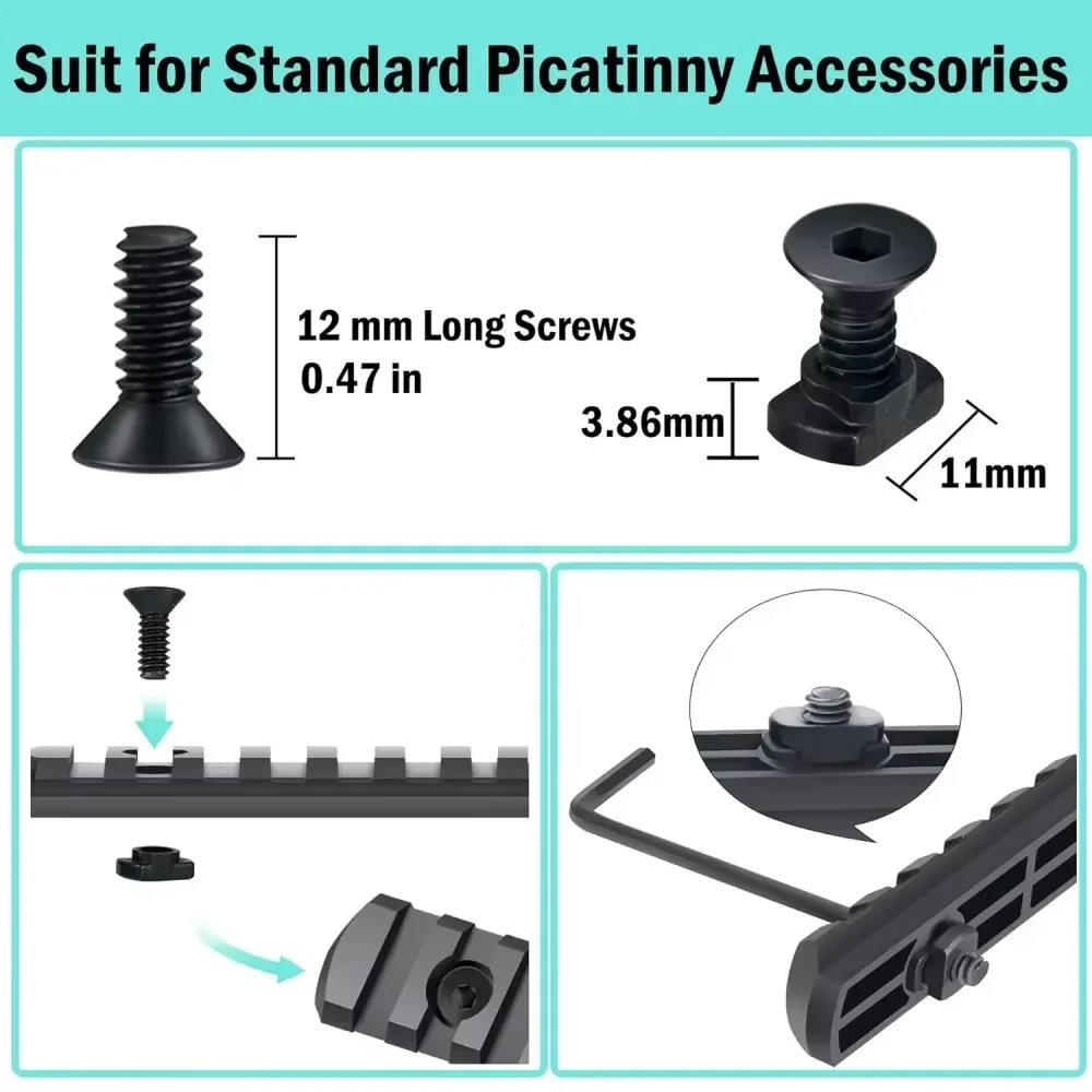 10Pcs M-LOK Screw and Nut Replacement Rails T-Nut Screw Replacement Set for MLOK Handguard Rail Sections Camping Gun Accessories