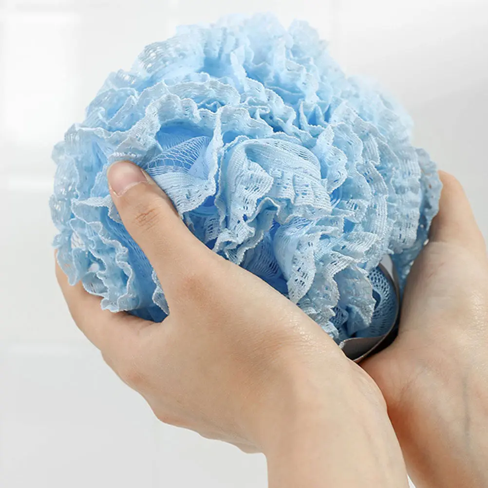 3Pcs Bath Mesh Sponge Ball Pouf Scrubber for Shower Bath Deep Clean Exfoliate Massage Relax Skin Smooth Silky Feel Easy Grip