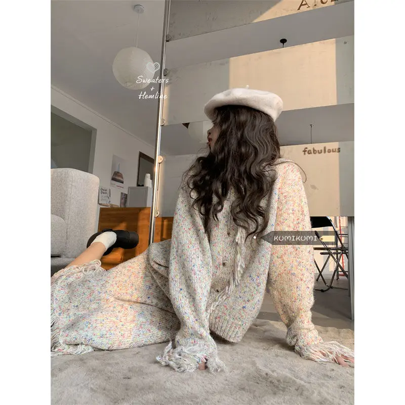 

Свитера Джемперы Кардиганы Женские длинные Femme Oversize Мохеровая смесь Пушистая текстура Свободный крой Домашняя жизнь Cottagecore Эстетическая посадка