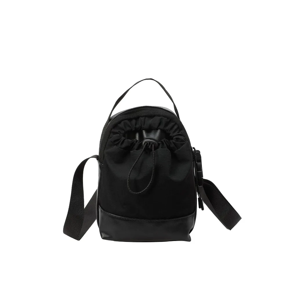 

Japanese Drawstring Nylon Shoulder Bag Lightweight PU Phone Bag Zipper Splicing Color Casual Crossbody Bag Mountain Climbing