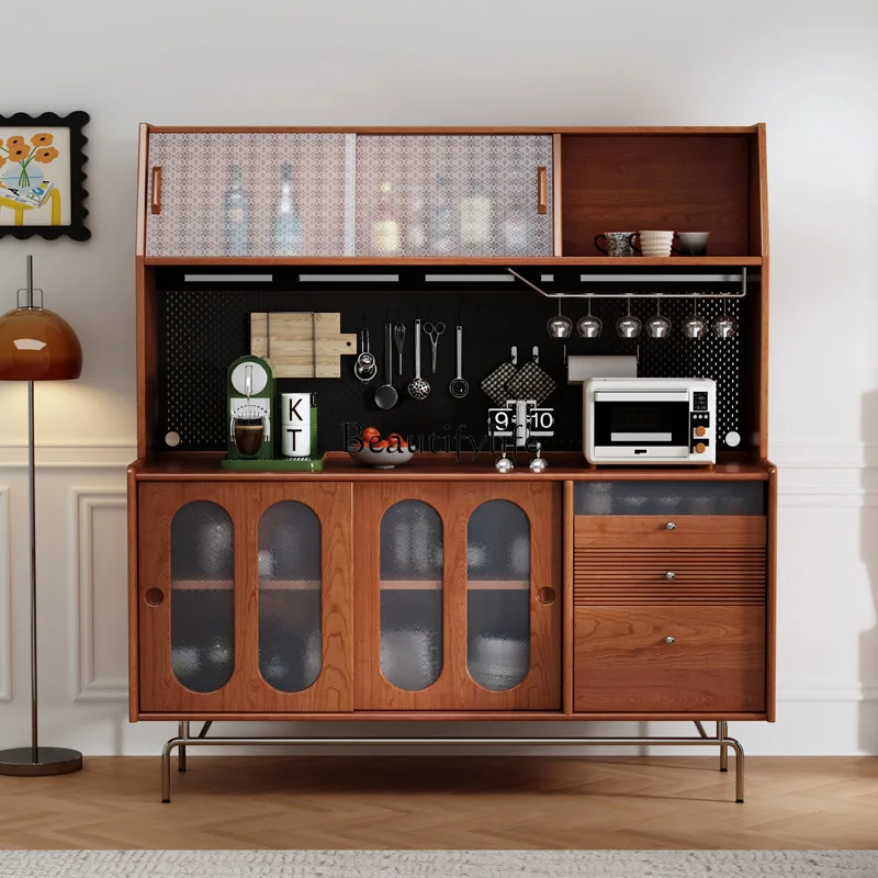 

Medieval style solid wood dining side cabinet integrated against the wall dining living room locker simple and retro