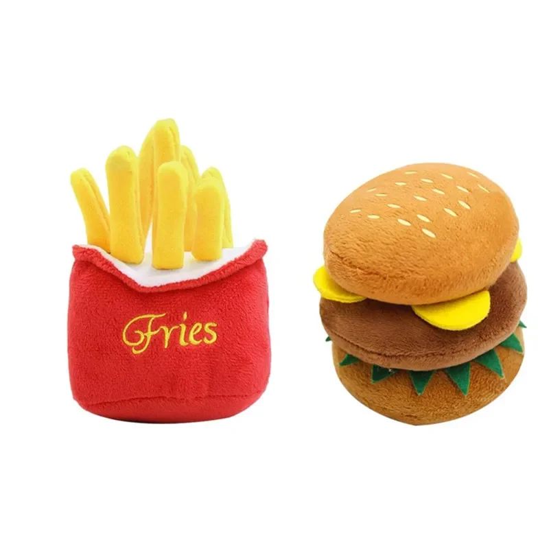 Pet Plush Sound Toys Dog Toys Wholesale Bite Resistant Cute Puppy Cat Supplies French Fries Burger