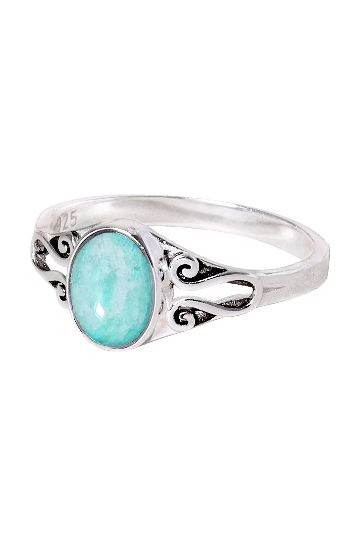 925 Sterling Silver Russian Amazonite Bali Scroll Ring for Women Party Gift