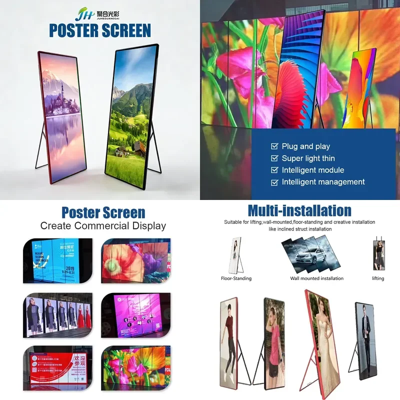 WiFi Controlled LED Poster Banner with Animation Elevator Wayfinding P1.2-P2.5 Pixel Pitch Portable Foldable Video Wall