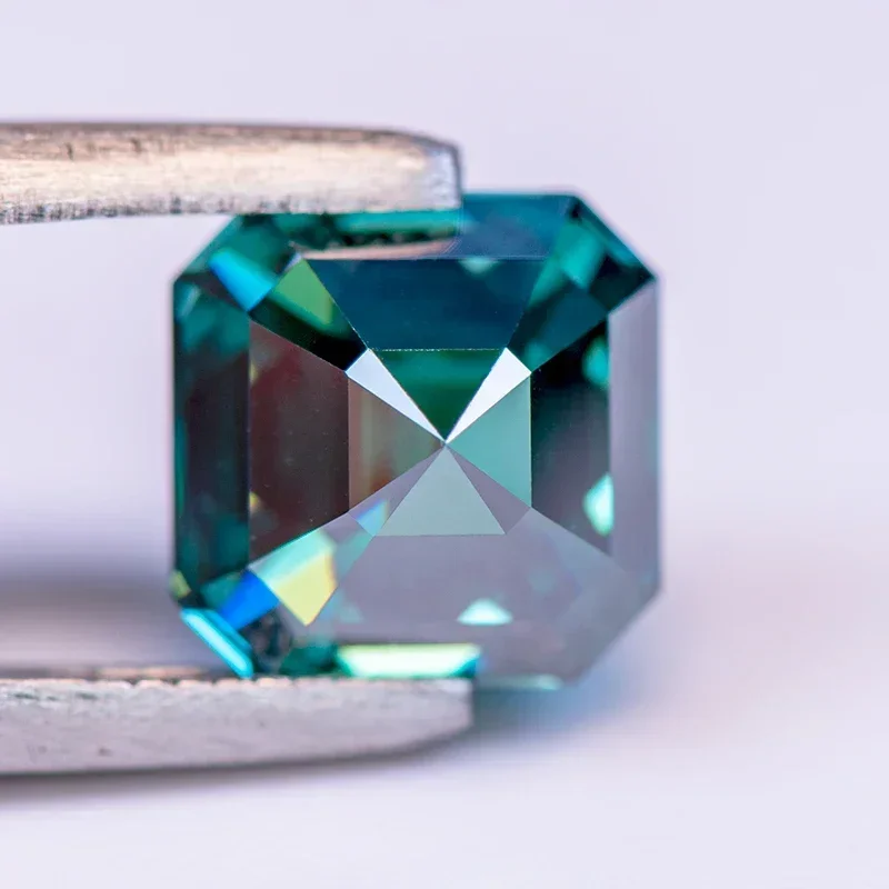 Pedra moissanite cor primária verde esmeralda corte asscher diamante cultivado em laboratório para amuletos diy fabricação de joias com certificado gra