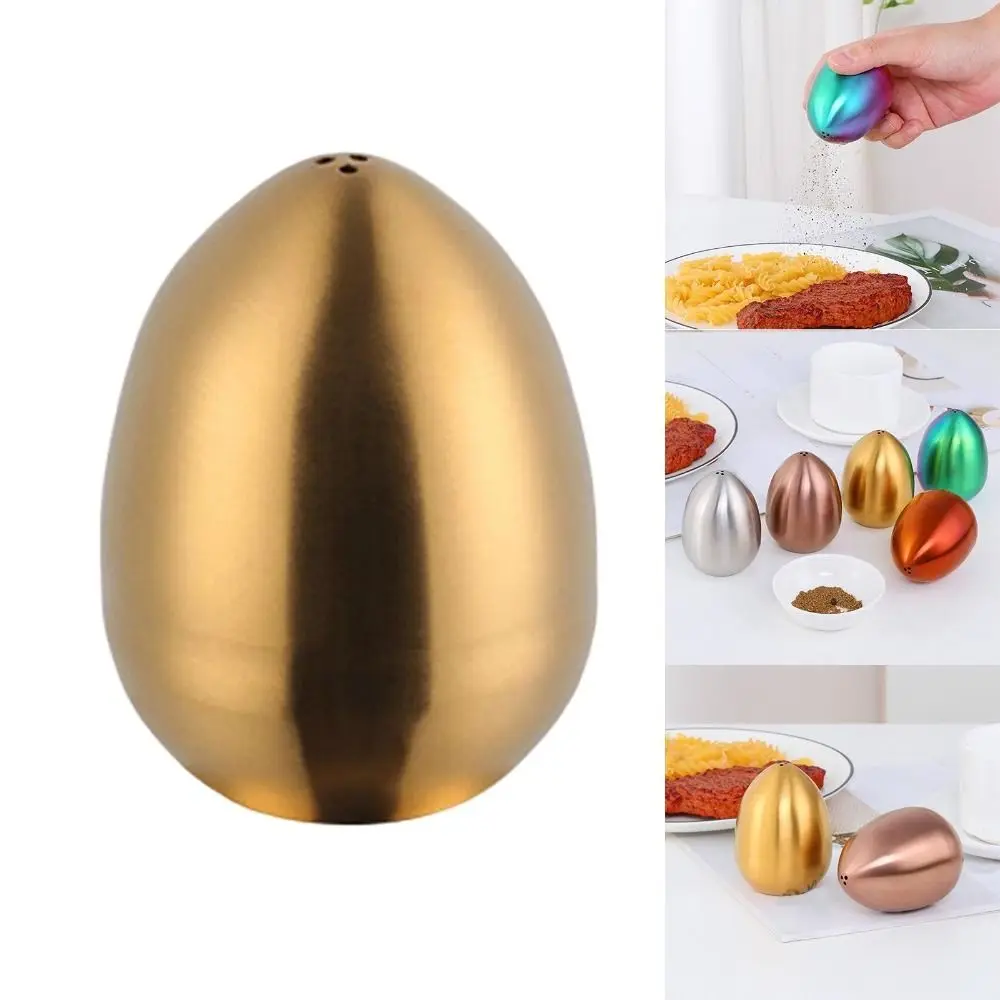 Egg Shape Stainless Steel Condiment Jar Utensils Salt Pepper Shaker for Cooking Upright 3-hole Kitchen Seasoning Container