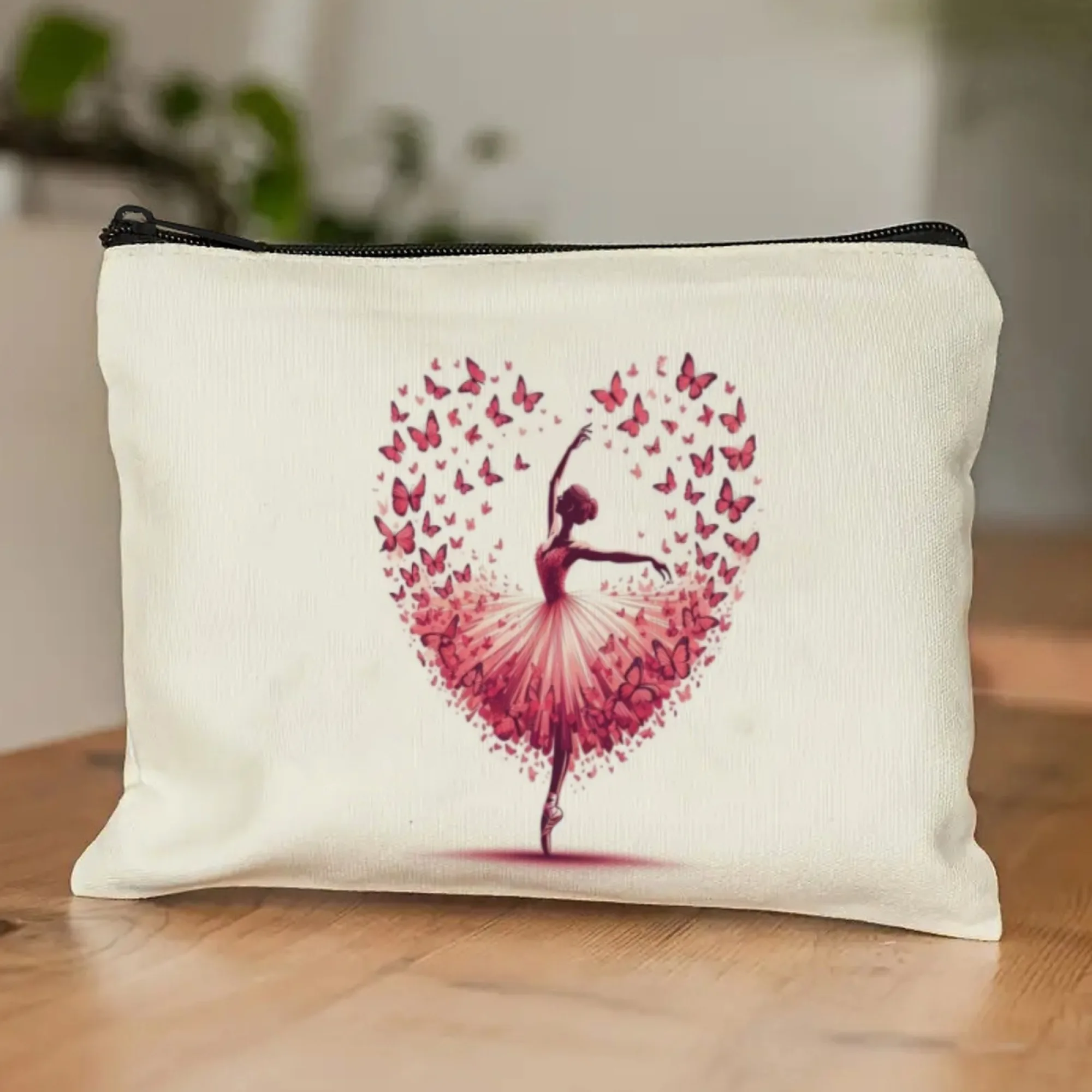 

Романтическая балерина с сердечком-бабочкой, косметичка, холст, кошелек для монет, женские наушники для девочек, сумка для хранения ключей, сумка на молнии