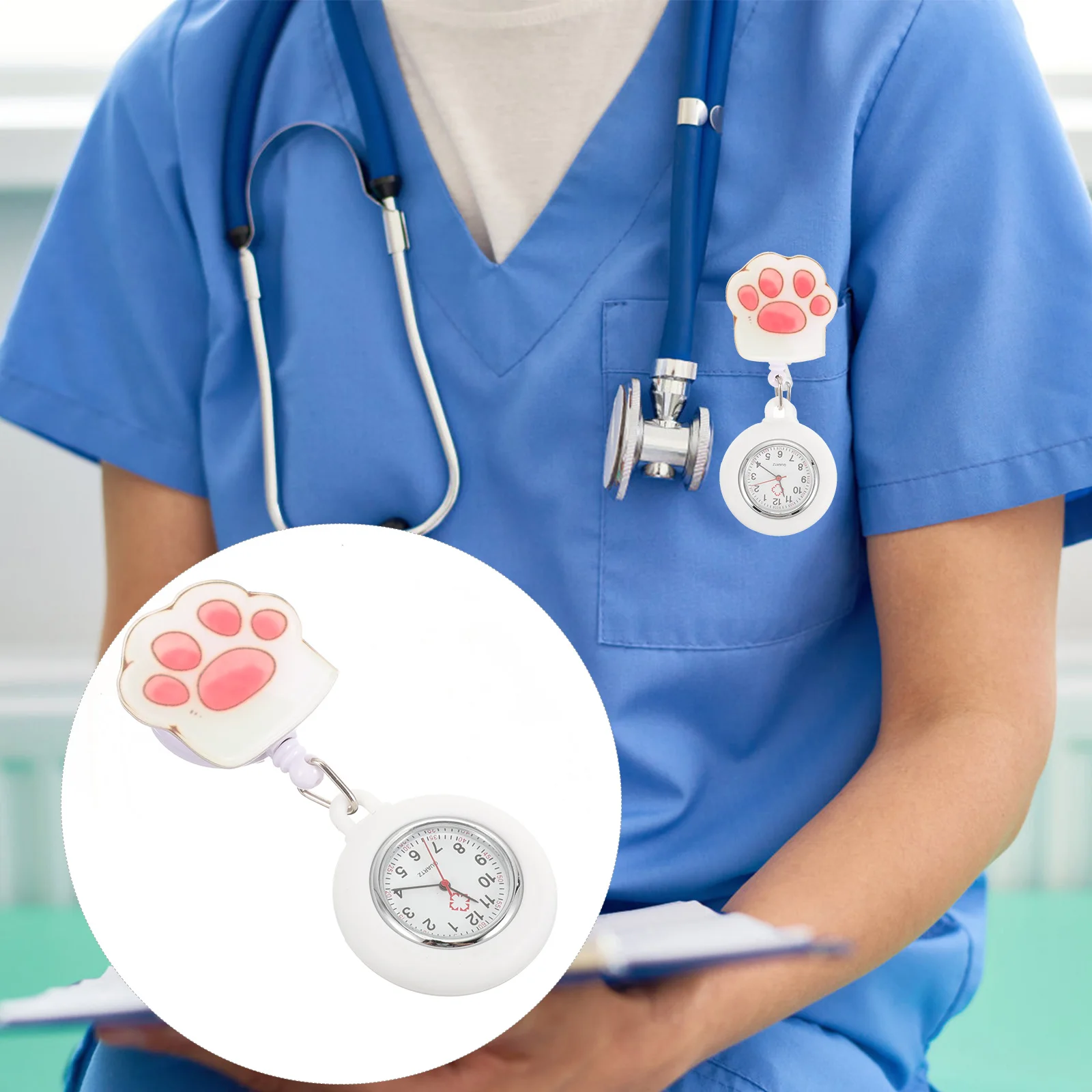 

Digital Nurse Pocket Watch Cute Fob Watches for Nurses White Silica Gel Mother Gift Durable Practical Long Time Service Portable