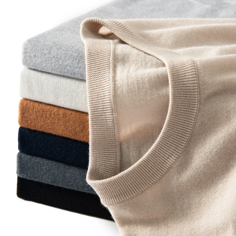 Men's 100% Worsted Merino Wool T-Shirt Summer Round Neck Short Sleeve Knitwear Casual Lightweight Thin Pullover Vest Breathable