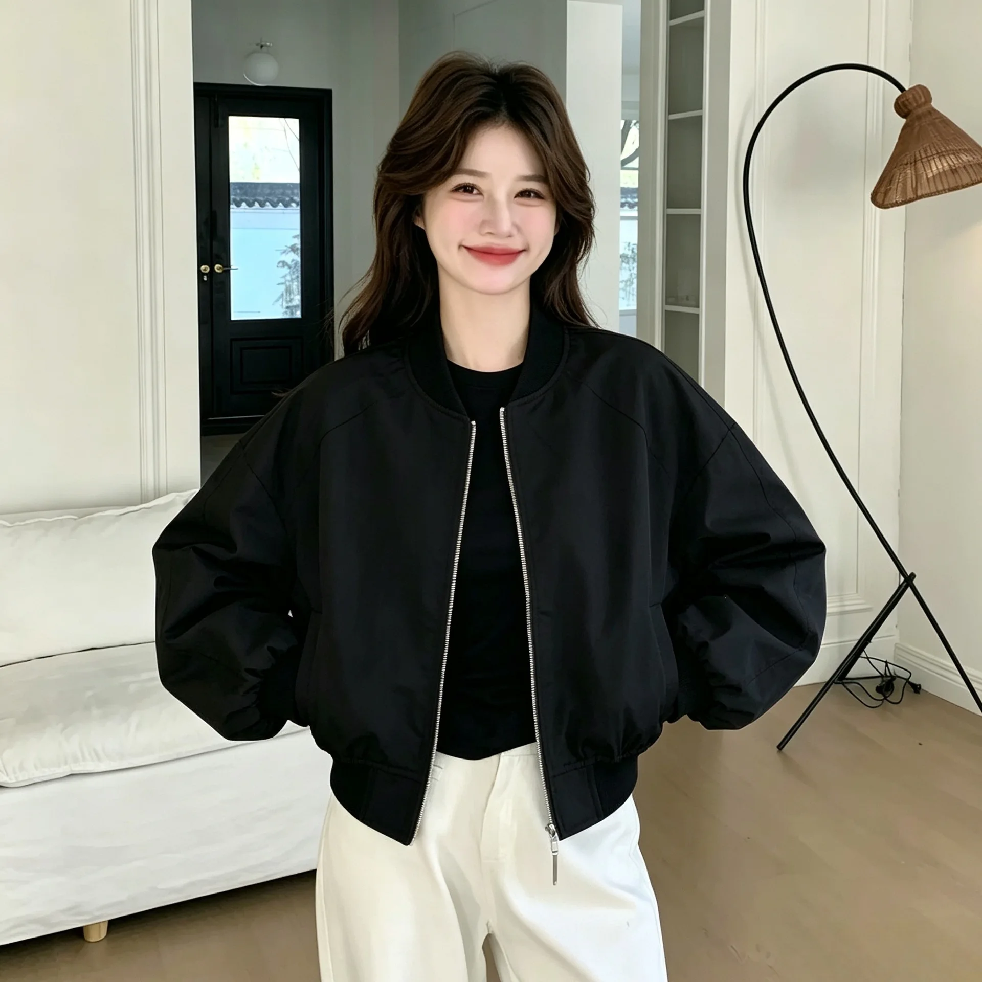 Fashionable Loose Baseball Jacket Inner Design Casual Autumn Outerwear for plus Size Women Comfortable Knitted Sportswear