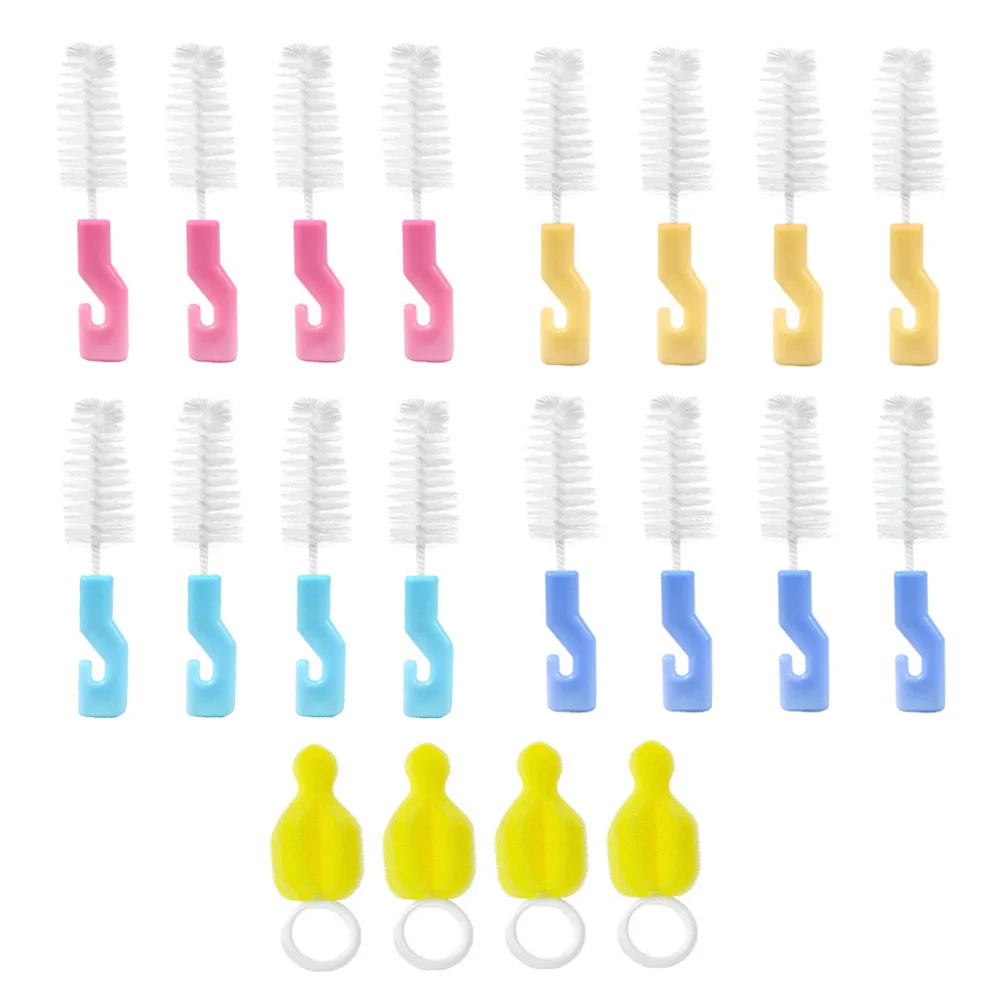 Ensemble de brosses de nettoyage pour sucettes pour bébé, 20 pièces, éponge douce, très absorbante, brosses portables durables pour la maison et l'extérieur, bleu rose