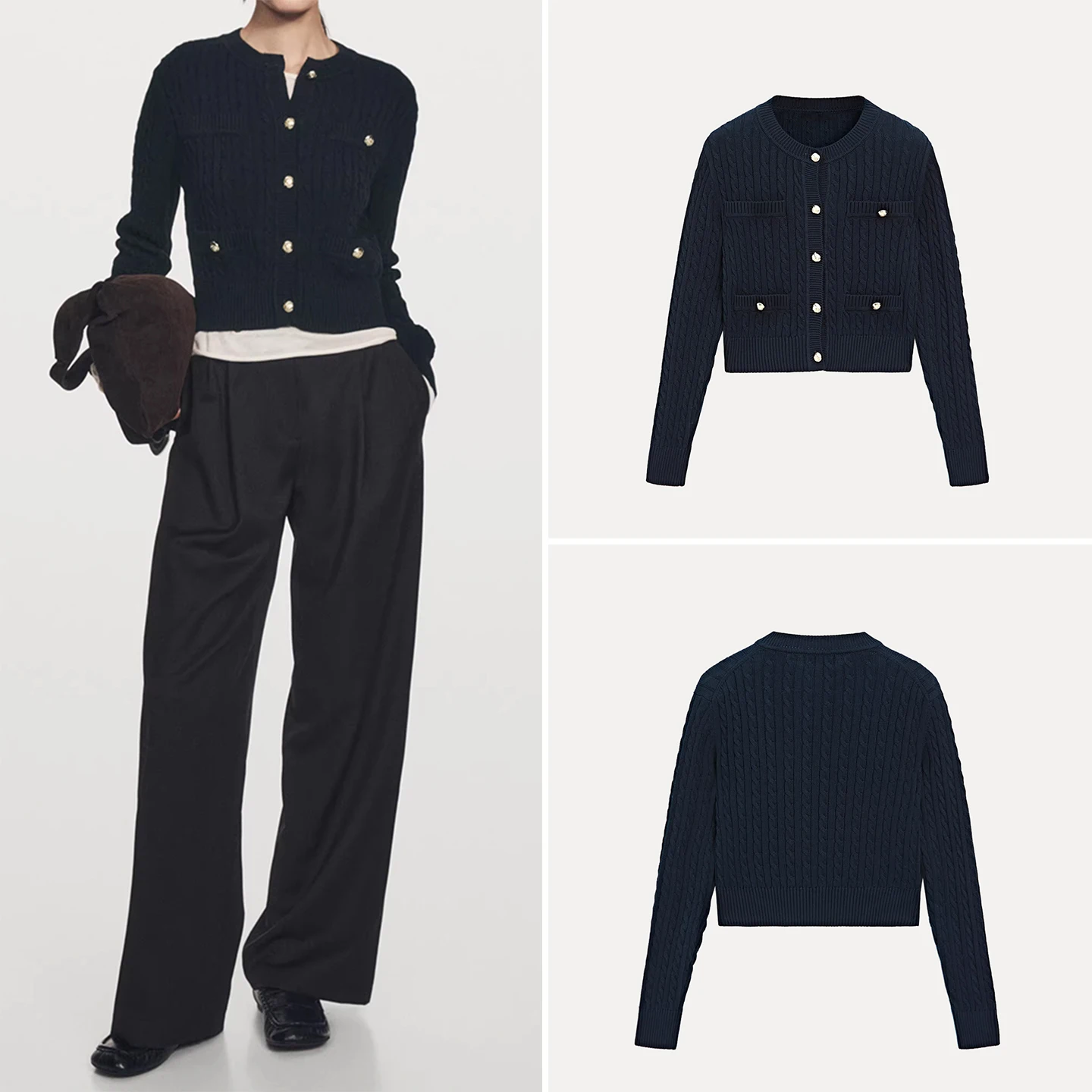 Z 2025冬新作 レディース スレニットセーター ラウンドネック ツイスト ロング丈 ボタン留め カーディガン