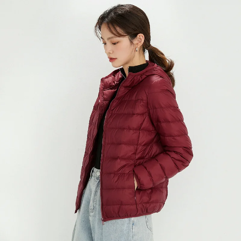 

Women's Short Ultralight Duck Down Hooded Jacket, Oversized, Slim, White, Basic, Fashion, New, 2024