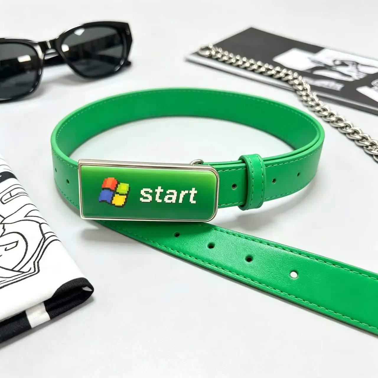 Retro Y2K Windows 7 Taskbar Design Belt for Women Girl Punk Waist Belt with Start Button Internet Explorer Vintage Unisex Belts