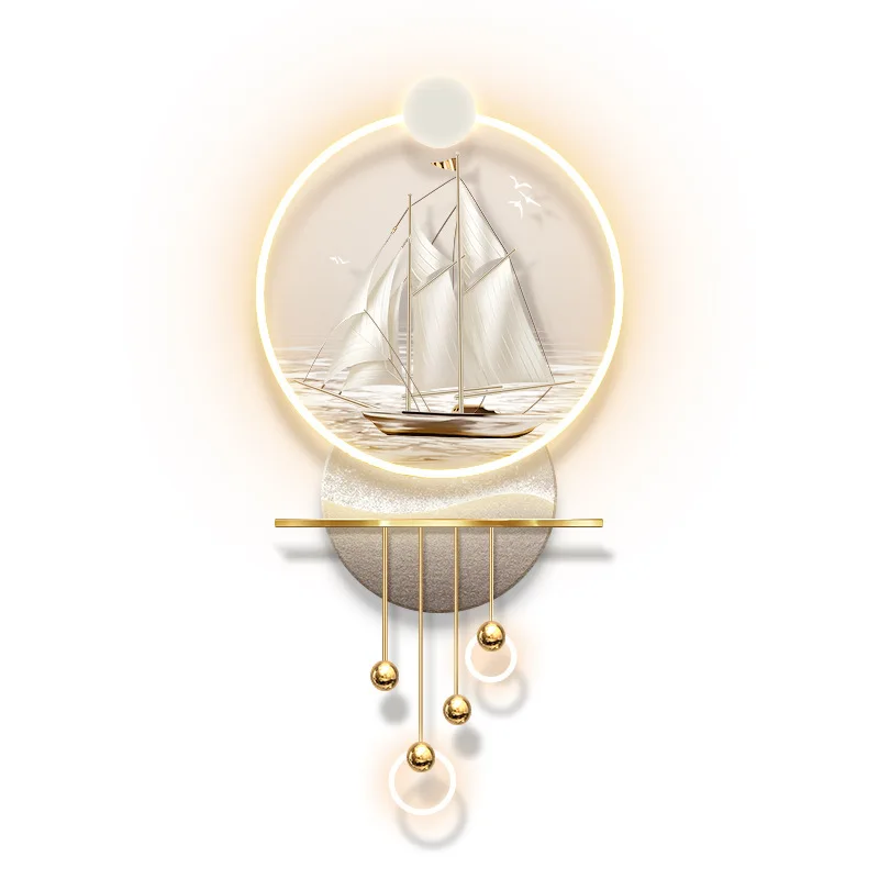 

A smooth sailing entrance hall Mural light luxury three-dimensional led wall lamp sailing painting