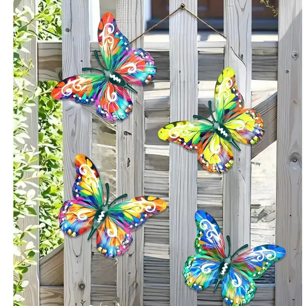 4 pcs Home Decoration Metal Butterfly Wall Decor Multifunctional Colorful Butterfly Wall Art DIY Butterfly Wall Hanging Outdoor
