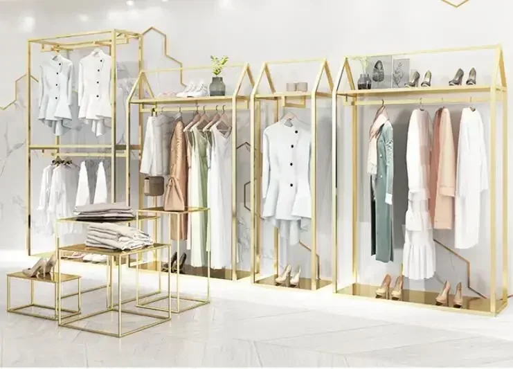 

HighQuality Clothing rack display shelf open shop display shelf live hanging clothes rack iron art on sale