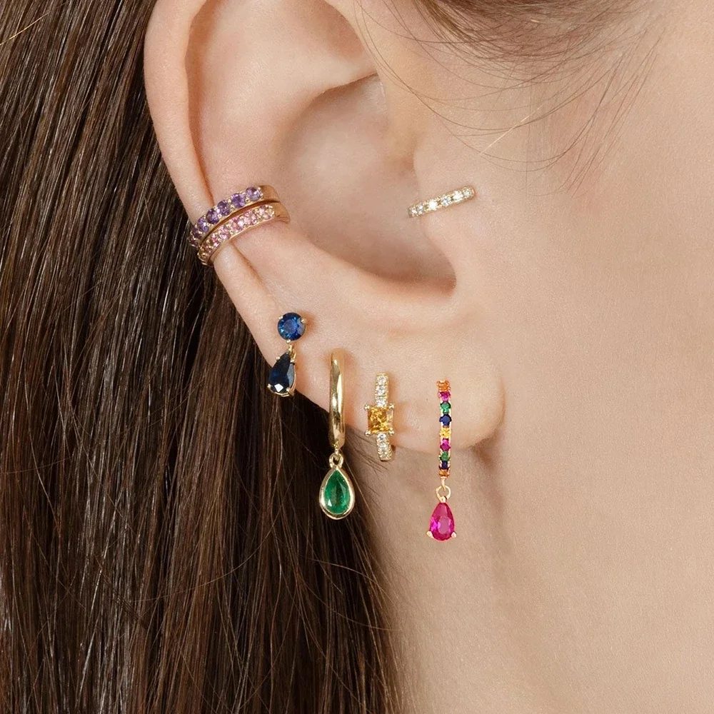 1 Psir Cubic Zirconia Hoop Earrings for Women Water Drop Pendant Cartilage Piercing Ear Rings Jewelry Accessories Gifts