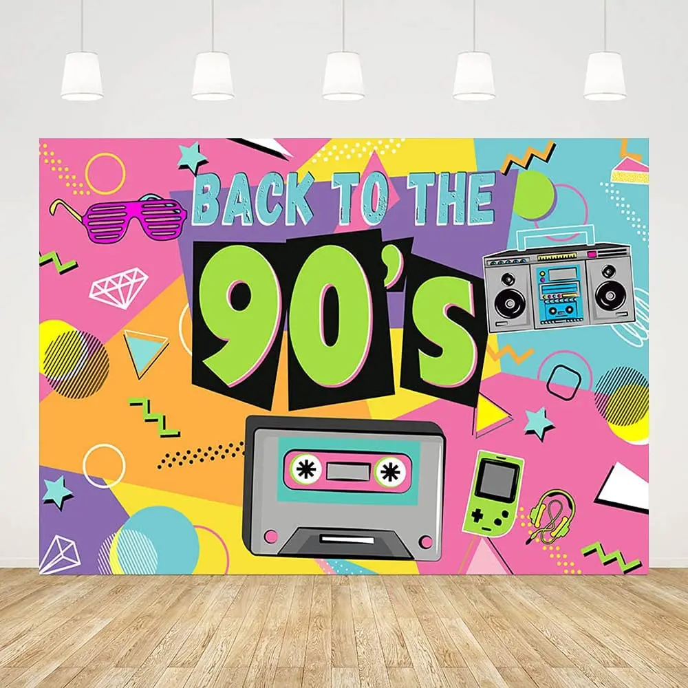 Back To The 90s Backdrop For Photoshoot Hip Hop Music Party Decorations Radio Green Game Console Graffiti Photography Background