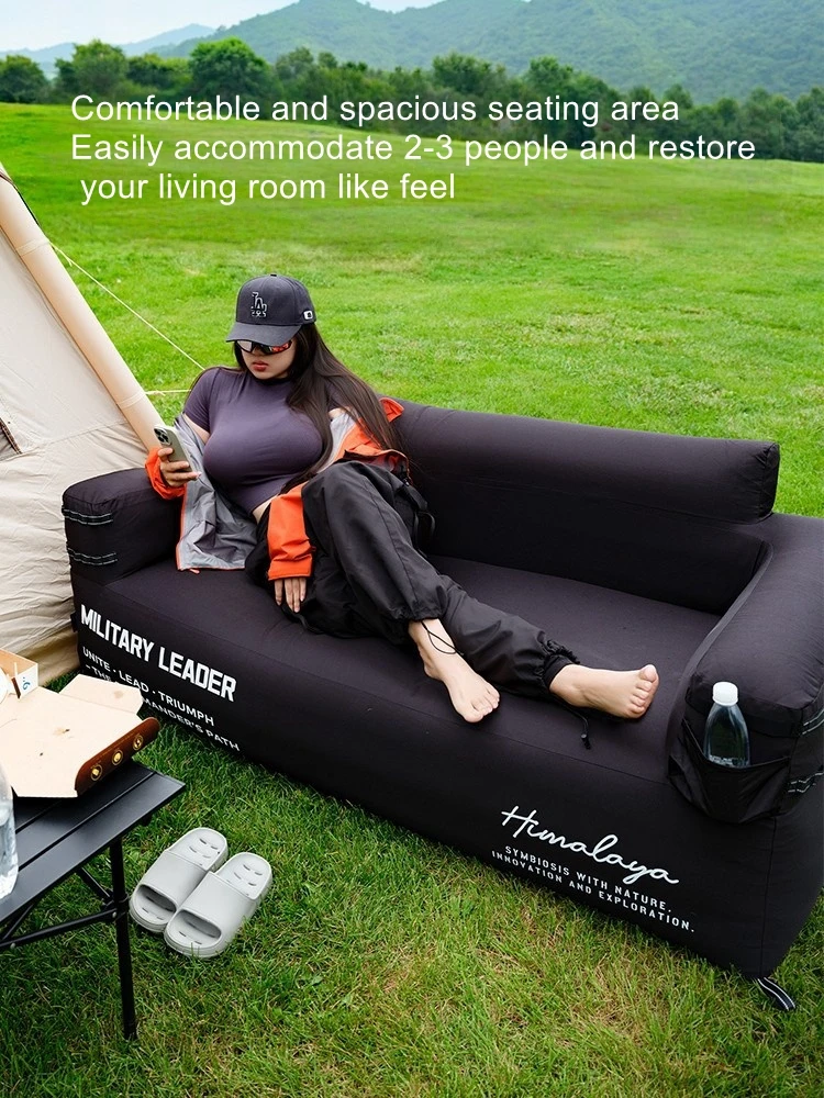 Outdoor automatic inflatable sofa for two tactical style folding portable lazy air sofa that can be reclined