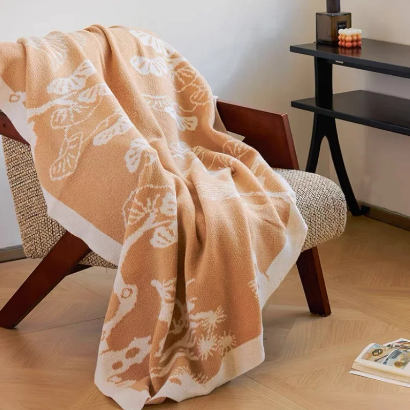 Chinese Pine Crane Knitted Blanket Orange Bedspread Modern Decorative For Sofa Throw Warm Living Room Bedding Home Decorate