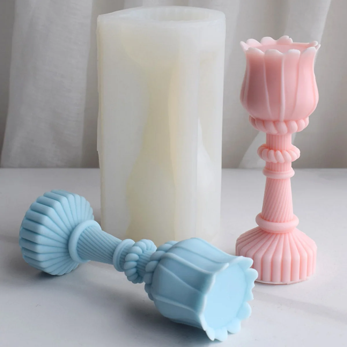 Tulipano colonna candela stampo in Silicone fai da te cilindro geometrico sapone resina gesso fare fiore cioccolato stampo decorazioni per la casa regali di nozze