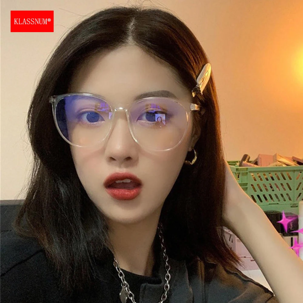 KLASSNUM Big Glasses Women Retro Anti Blue Light Glasses Large Frame Glasses for Men Blue Light Blocking Transparent Glasses