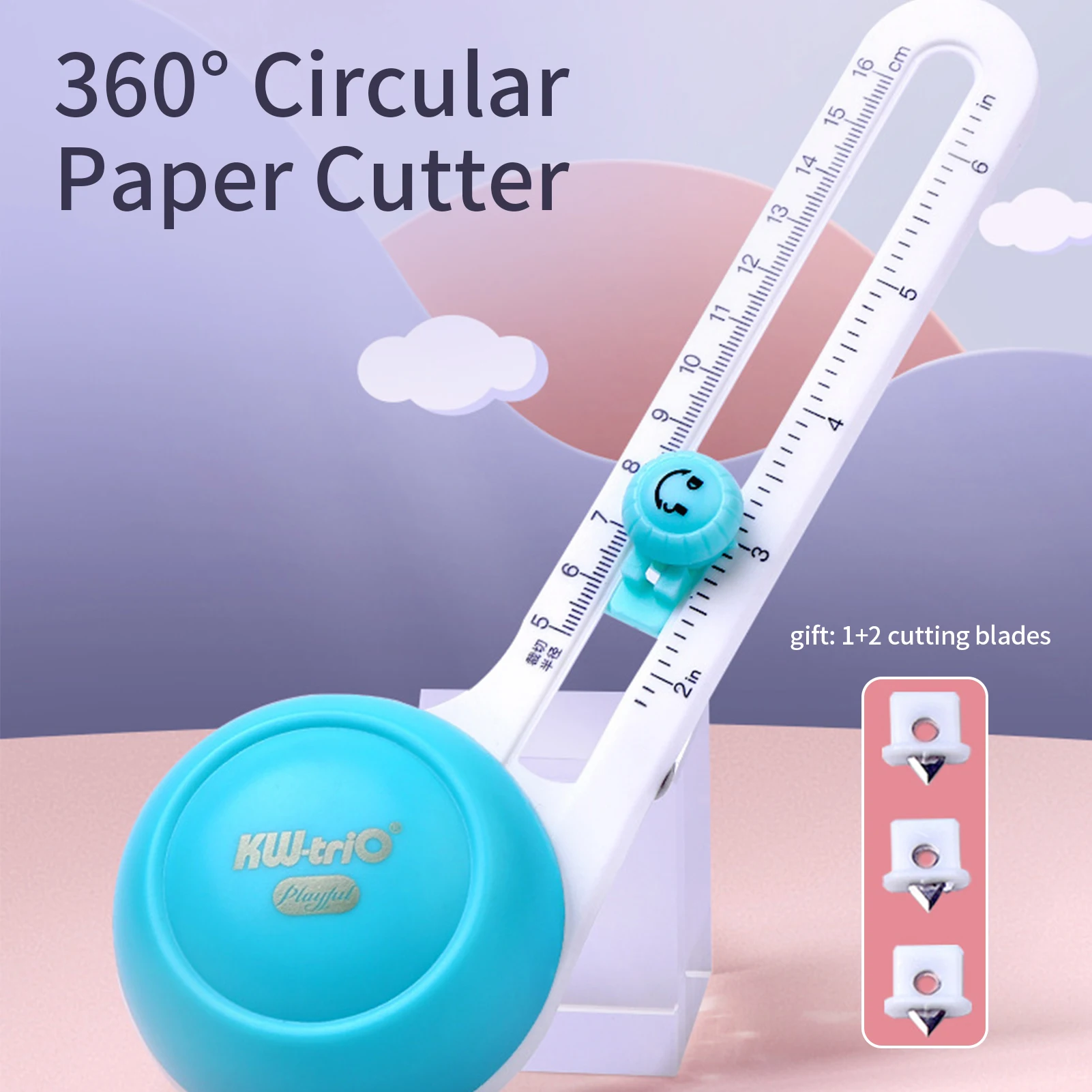 KW-triO Circular Paper Cutter Rotary Circle Cutter Manual Round Cutting Tool Paper Trimmer Scrapbooking Tool with Cutter Head