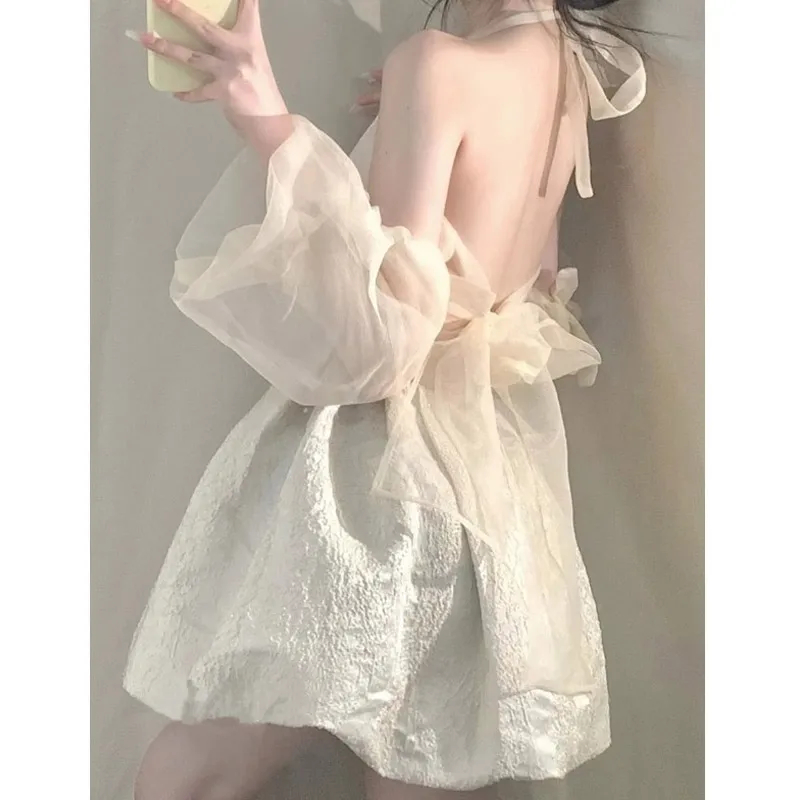 French Pure Desire Bow Suspenders Dress Summer Temperamental Senior Puffy Short Skirt