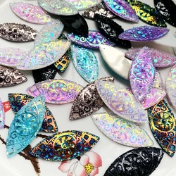 19*49mm Beadwork Flatback Stone Horse eye Leaf Crystal AB Strass Sew On Rhinestone For Native Beaded Jewelry 8pcs -HR44A