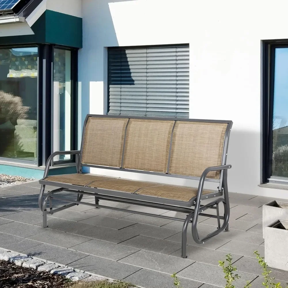 

Metal Frame Patio Glider Bench, Outdoor Porch Glider Swing, Breathable Mesh Fabric
