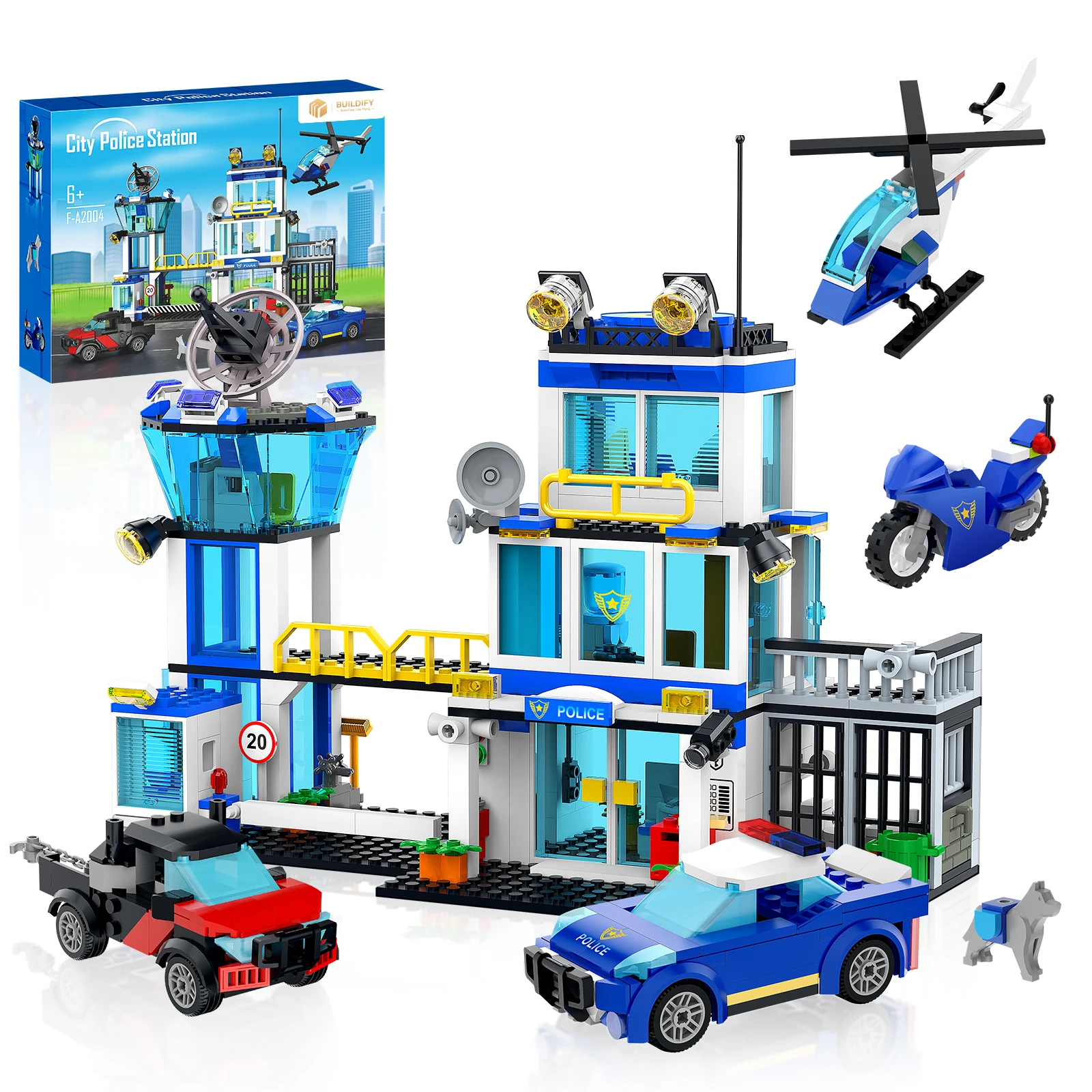 

City Police Station STEM Building Set, Helicopter, Police Car and Motorcycle Building Kit, children's educational toy gift