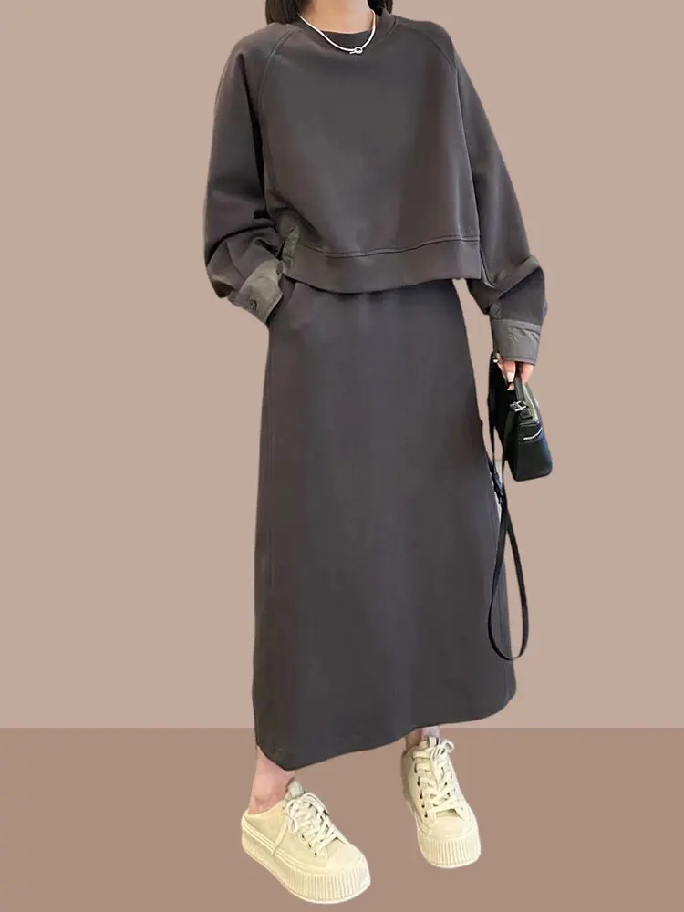 

Fashionable Women's Two-Piece Set Autumn New Arrival Skirt Ensemble Korean Style High-End Feeling Cotton Material