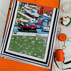30% Silk 70%Cashmere Scarf Women Hand Rolled Playground Printed Long Scarves Wraps Bandana Big Shawls Hijabs Female Foulards