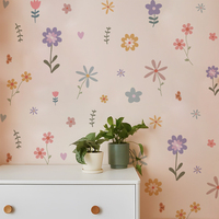 Cartoon Flowers Wall Decals for Kids room Nursery Wall Decor Home Decoration Removable DIY Sticker on Wall Backdrop Art Murals