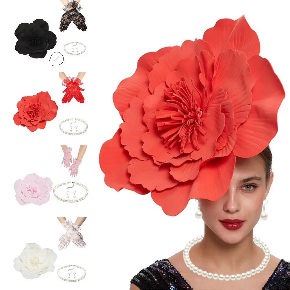 Makeup Prom Hair Band Fashion Bridal Feathers Large Flower Hats Party Headpiece Women