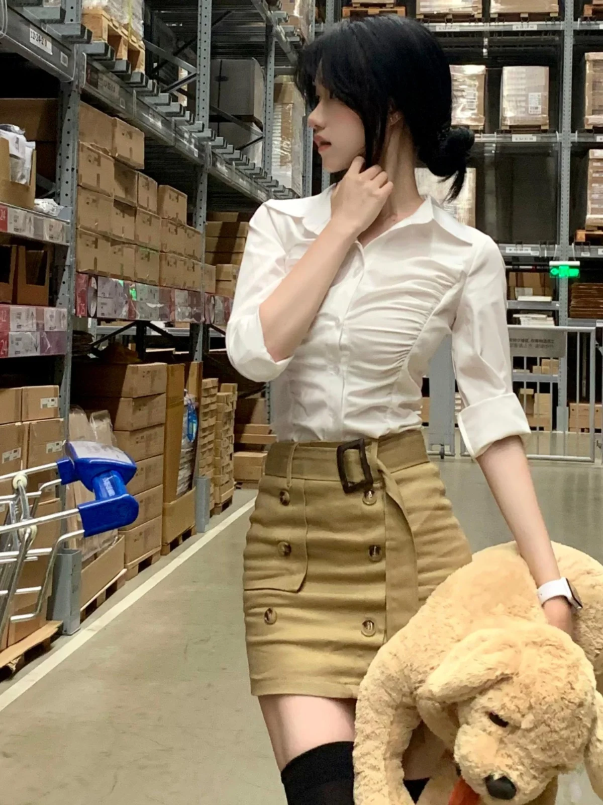 

Комплект Pure Desire JK: женская приталенная рубашка на пуговицах и юбка в корейском стиле, для повседневной носки, из смесового хлопка, с длинными рукавами.