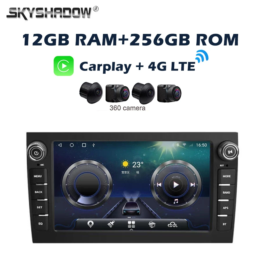 

360 4G SIM 12G+256G Carplay Auto Android 14.0 8" IPS Car DVD Player GPS Map WIFI Bluetooth Radio for Porsche Cayenne 2003-2010