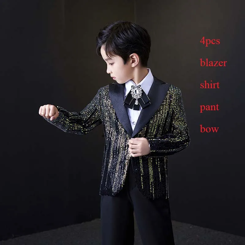 Sequined Children Boys Suit Kids Boy Piano Performance Suit Outfit Set Kid Runway Show Clothes Hondsome Teens Boys Model Costume
