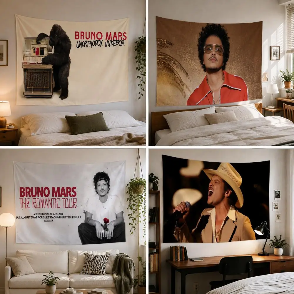 B-Bruno Mars Rock Rapper Tapestry Custom Living Bedroom Party Dormitory Interior Wall Bohemian Decoration Attached Clip