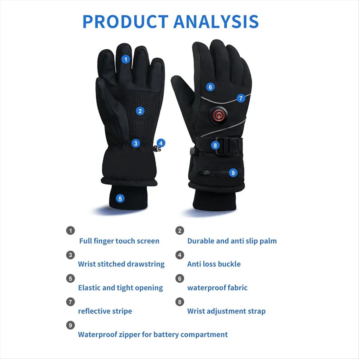 MYdaY- قفازات ساخنة قابلة لإعادة الشحن للرجال والنساء، قفازات تسخين البطارية، قفازات تسخين كهربائية لركوب الدراجات والتزلج والمشي لمسافات طويلة #2