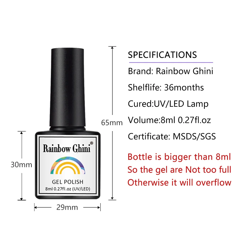 Rainbow Ghini 8ML 12 pièces/ensemble rouge paillettes Gel vernis à ongles riche Violet SemiPermanentNail vernis champignon Taupe longue durée UV Gel